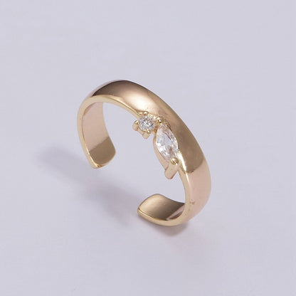 Single Marquise Ring,  Cz Ring Stacking Rings Open Adjustable Birthday Gift for Her, Anniversary Gift, Crown Gold Ring S-305
