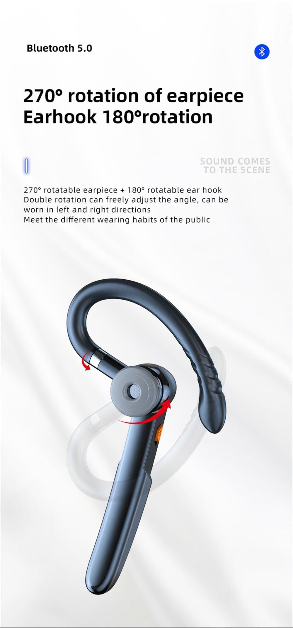 Single Wireless Bluetooth 5.0 Headset Handsfree HIFI Fingerprint Touch Hanging Ear Earphone for iPhone Waterproof Earpiece Ear Wireless Bluetooth Sport Headphones