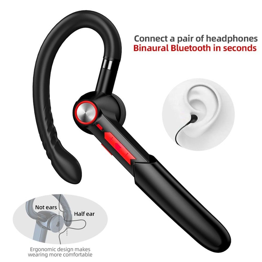 Single Wireless Bluetooth 5.0 Headset Handsfree HIFI Fingerprint Touch Hanging Ear Earphone for iPhone Waterproof Earpiece Ear Wireless Bluetooth Sport Headphones