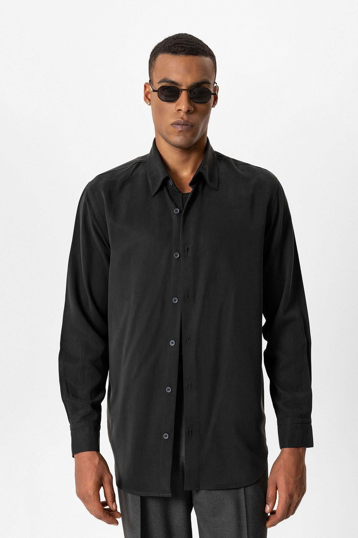 Black Technical Tencel Fabric Men&