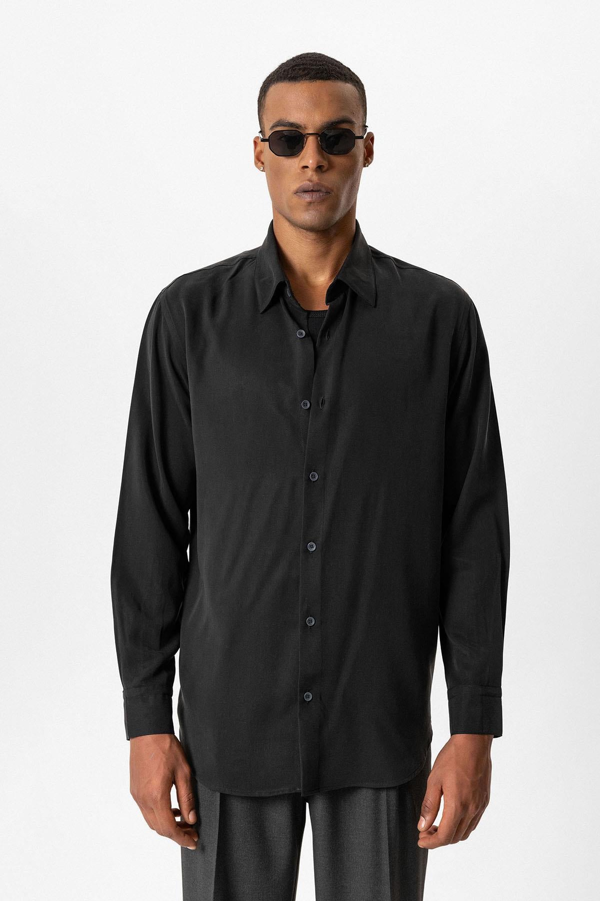 Black Technical Tencel Fabric Men&