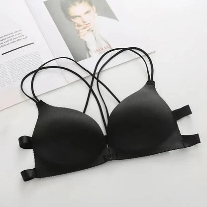 Sizzling Back Beautify Ladies Front Closure Wire Free Fashion Bra Padded Lingerie Bralette Gather Push Up Seamless Bra For Female