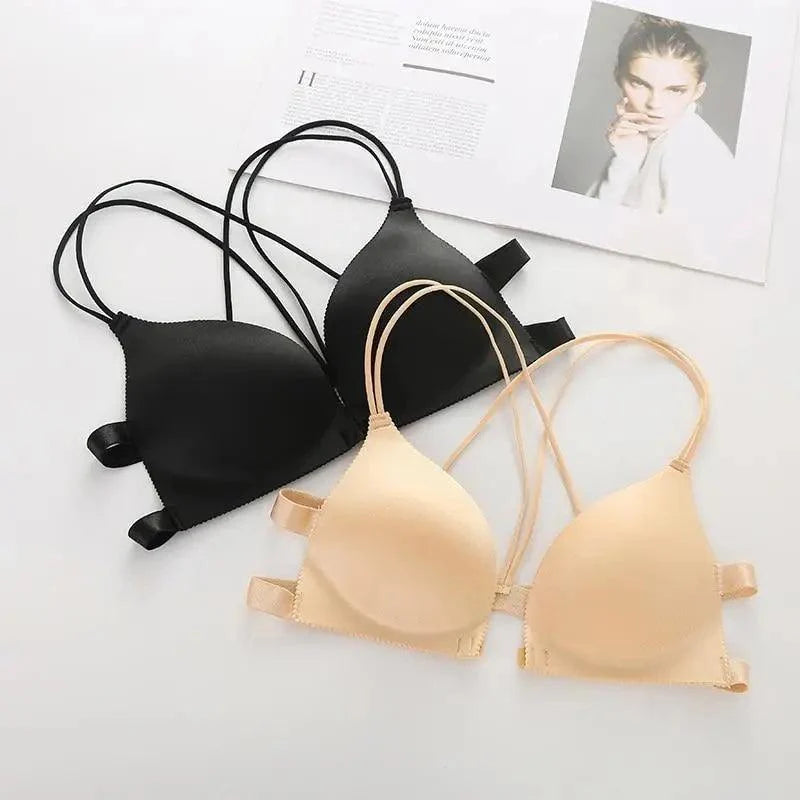 Sizzling Back Beautify Ladies Front Closure Wire Free Fashion Bra Padded Lingerie Bralette Gather Push Up Seamless Bra For Female