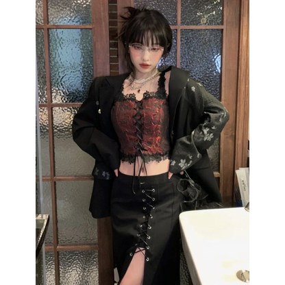 Gothic Lace-Up Crop Top – Sleeveless Vintage Design