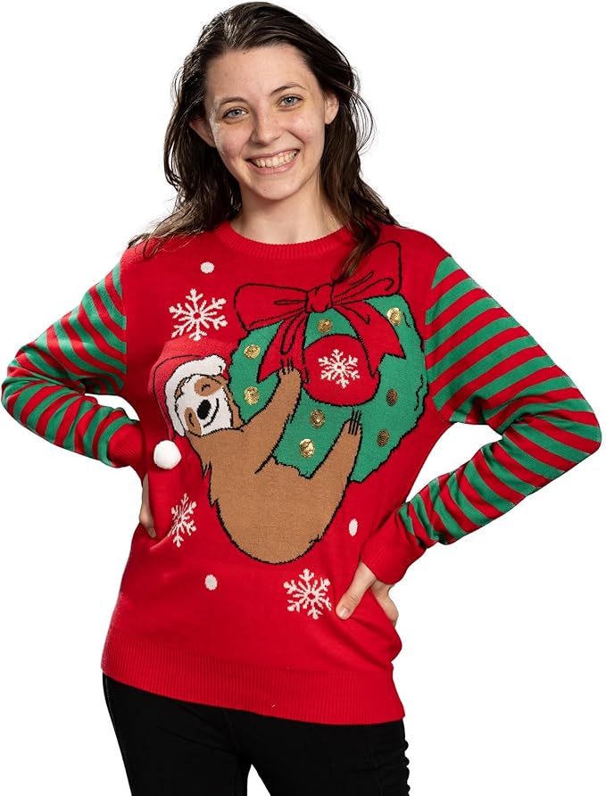 Sloth Santa Hat Hanging on Gift Ball Ornament Women&