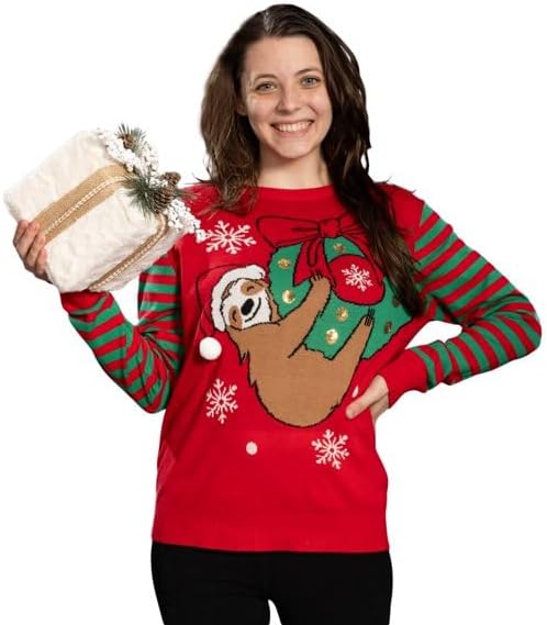 Sloth Santa Hat Hanging on Gift Ball Ornament Women&