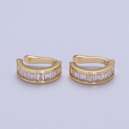 Small Gold Baguette Earcuff Clear Diamond CZ Earrings No Pierce Earring Dainty Earrings AI-088