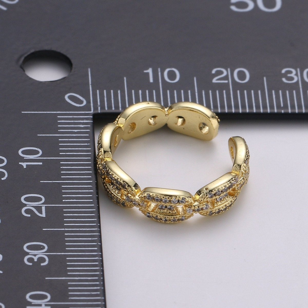 Small Mariner Link Ring, Small Link Ring, Gold Link Ring, CZ Link Ring, Statement Link Ring, Stacking Ring Gold Vermeil R-143