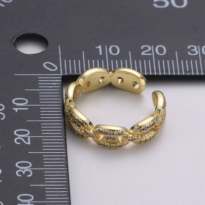 Small Mariner Link Ring, Small Link Ring, Gold Link Ring, CZ Link Ring, Statement Link Ring, Stacking Ring Gold Vermeil R-143