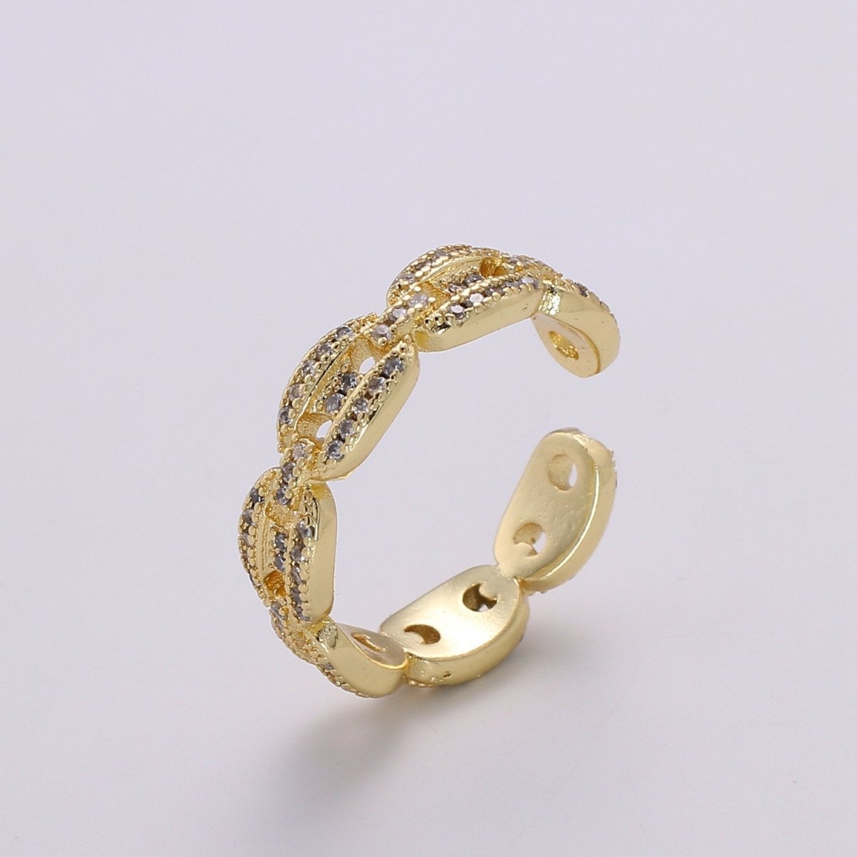 Small Mariner Link Ring, Small Link Ring, Gold Link Ring, CZ Link Ring, Statement Link Ring, Stacking Ring Gold Vermeil R-143