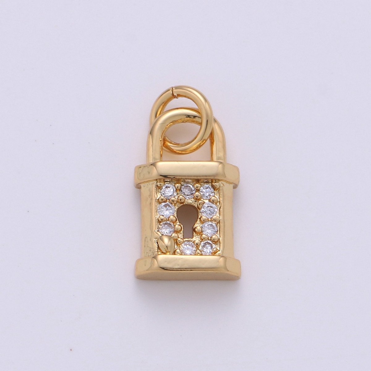 Small Padlock CZ Cubic Zirconia Charm - 18k gold plated over Brass Tiny Gold Lock Micro Pave Charm Pendant Mini Charm for bracelet Earring, D-050