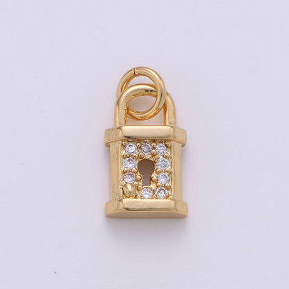 Small Padlock CZ Cubic Zirconia Charm - 18k gold plated over Brass Tiny Gold Lock Micro Pave Charm Pendant Mini Charm for bracelet Earring, D-050