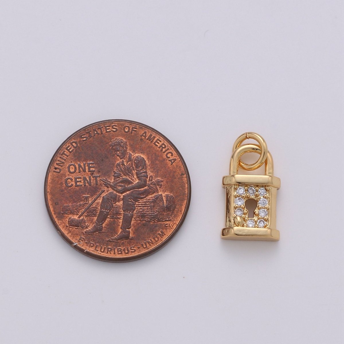 Small Padlock CZ Cubic Zirconia Charm - 18k gold plated over Brass Tiny Gold Lock Micro Pave Charm Pendant Mini Charm for bracelet Earring, D-050