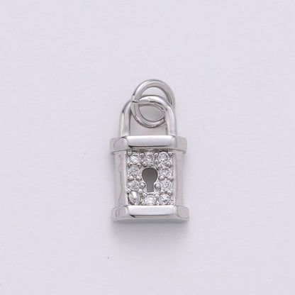 Small Padlock CZ Cubic Zirconia Charm - 18k gold plated over Brass Tiny Gold Lock Micro Pave Charm Pendant Mini Charm for bracelet Earring, D-050