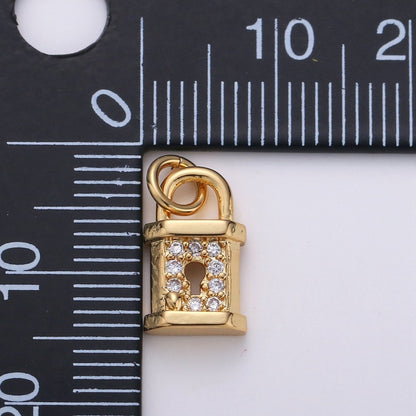 Small Padlock CZ Cubic Zirconia Charm - 18k gold plated over Brass Tiny Gold Lock Micro Pave Charm Pendant Mini Charm for bracelet Earring, D-050