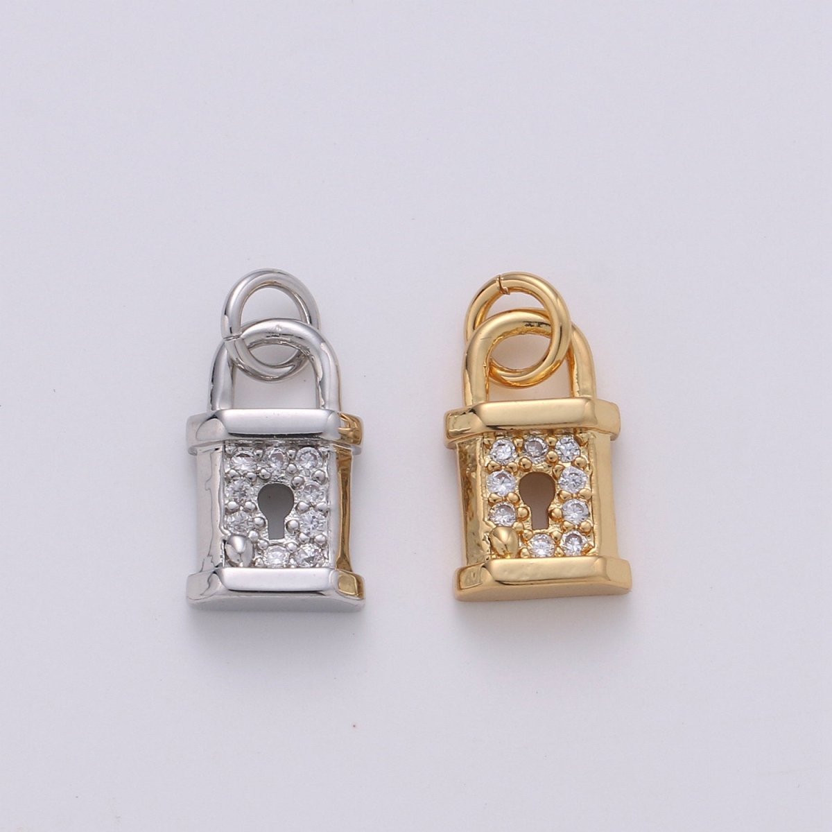 Small Padlock CZ Cubic Zirconia Charm - 18k gold plated over Brass Tiny Gold Lock Micro Pave Charm Pendant Mini Charm for bracelet Earring, D-050