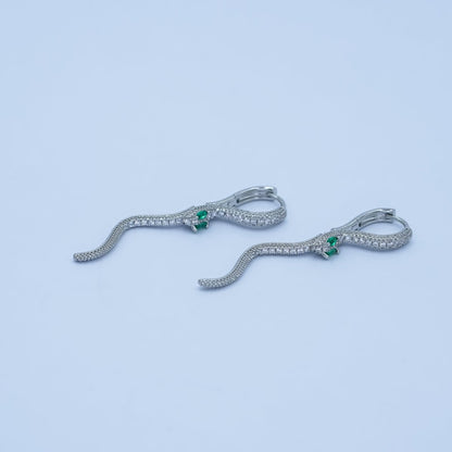 Gold, Silver Green Micro Paved CZ Snake Drop Huggie Earrings | AB592 AB601