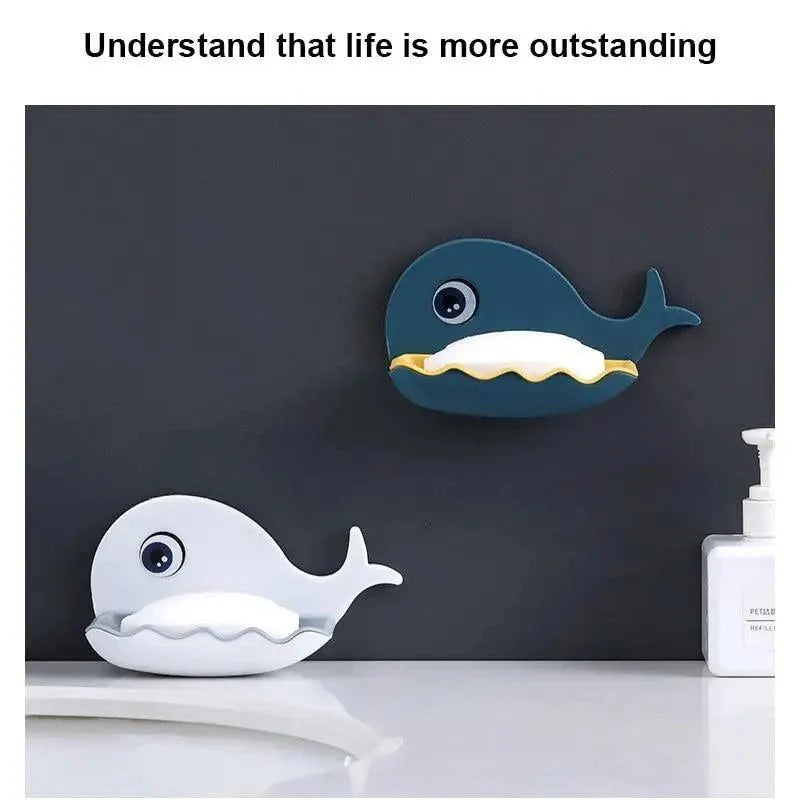 Soap Rack No Drilling Wall Mounted Drain Non Perforated Double Layer Holder Sponge Dish Accessories Magic Soap Dishes Bathroom Cute Soap Dish for Kids Plastic Self Draining Soap Holder for Shower Wall Cartoon Hanging Bathroom Soap Tray with Suction Cup