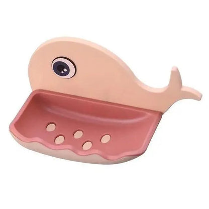Soap Rack No Drilling Wall Mounted Drain Non Perforated Double Layer Holder Sponge Dish Accessories Magic Soap Dishes Bathroom Cute Soap Dish for Kids Plastic Self Draining Soap Holder for Shower Wall Cartoon Hanging Bathroom Soap Tray with Suction Cup