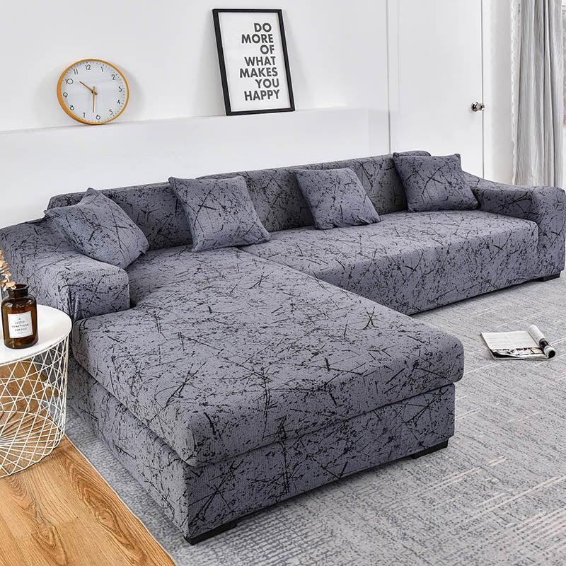Sofa Cover Geometric Couch Cover Elastic Sofa Cover for Living Room Pets Corner L Shaped Chaise Longue Sofa Slipcover Shaped Sofa Slipcovers with Elastic Bottom, Jacquard Chaise Lounge Set for Living Room