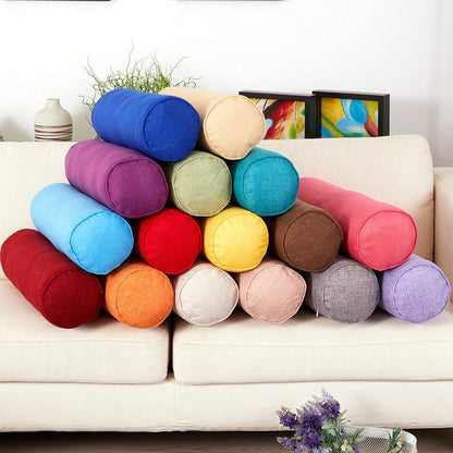 Solid Long Round Maternity Pillow Cotton linen Neck Headrest Body pillow Bed Chair Car Seat Backrest Sleeping Pillow Round Cervical Roll Cylinder Bolster Pillow with Removable Washable Cover, Ergonomically Designed  for Head Neck Spine