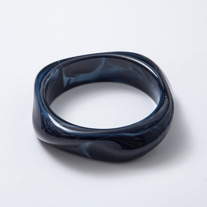 Solid Marble Resin Acrylic Wide Sculpted Geometric Bangle Bracelet | WA-3416 ~ WA-3427