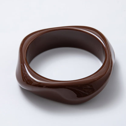 Solid Marble Resin Acrylic Wide Sculpted Geometric Bangle Bracelet | WA-3416 ~ WA-3427
