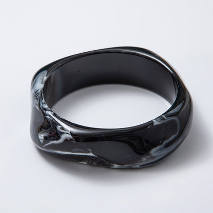 Solid Marble Resin Acrylic Wide Sculpted Geometric Bangle Bracelet | WA-3416 ~ WA-3427