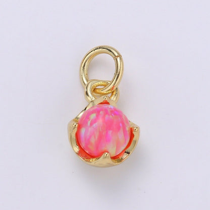 Solitaire Opal Charm, 14K Gold Filled Add on Charm, Round Ball 5mm Diameter Opal Pendant  E-037 E-038, E-039, E-040, E-048