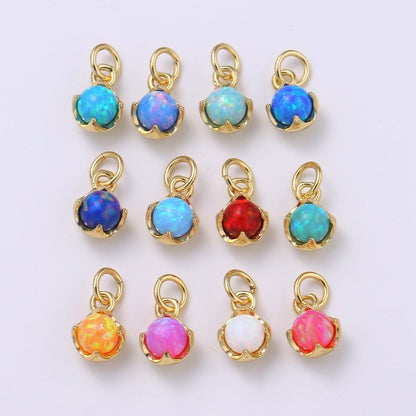 Solitaire Opal Charm, 14K Gold Filled Add on Charm, Round Ball 5mm Diameter Opal Pendant  E-037 E-038, E-039, E-040, E-048