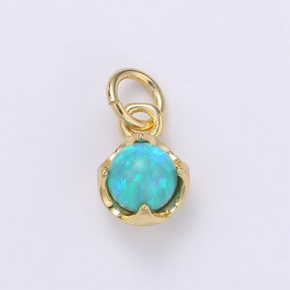 Solitaire Opal Charm, 14K Gold Filled Add on Charm, Round Ball 5mm Diameter Opal Pendant  E-037 E-038, E-039, E-040, E-048