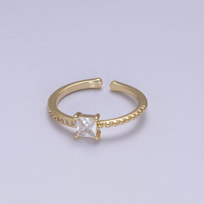Solitaire Ring Princess Cut Square Diamond CZ Gold Wedding Engagement Bridal Anniversary Ring S-376