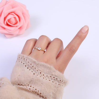 Solitaire Ring Princess Cut Square Diamond CZ Gold Wedding Engagement Bridal Anniversary Ring S-376