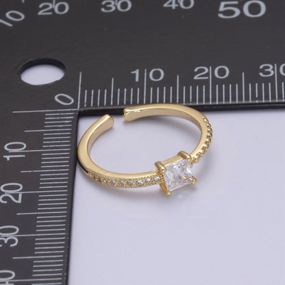 Solitaire Ring Princess Cut Square Diamond CZ Gold Wedding Engagement Bridal Anniversary Ring S-376