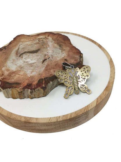 Sparkle Gold Butterfly Pendant Silver Butterfly Charm In Stainless Steel 40x36mm J-738