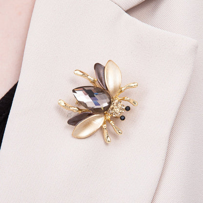 Sparkly Amber 32mm Crystal Honey Bee Brooch | BH-00102