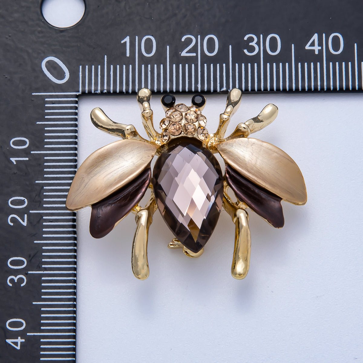 Sparkly Amber 32mm Crystal Honey Bee Brooch | BH-00102