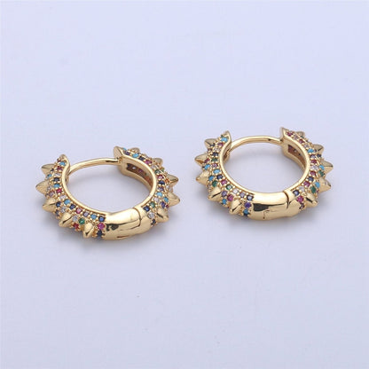 Spike earrings Micro Pave Spike hoops Gold spike earrings Multi Color CZ Gold hoops Dainty Earring for everyday earring 20mm K-331