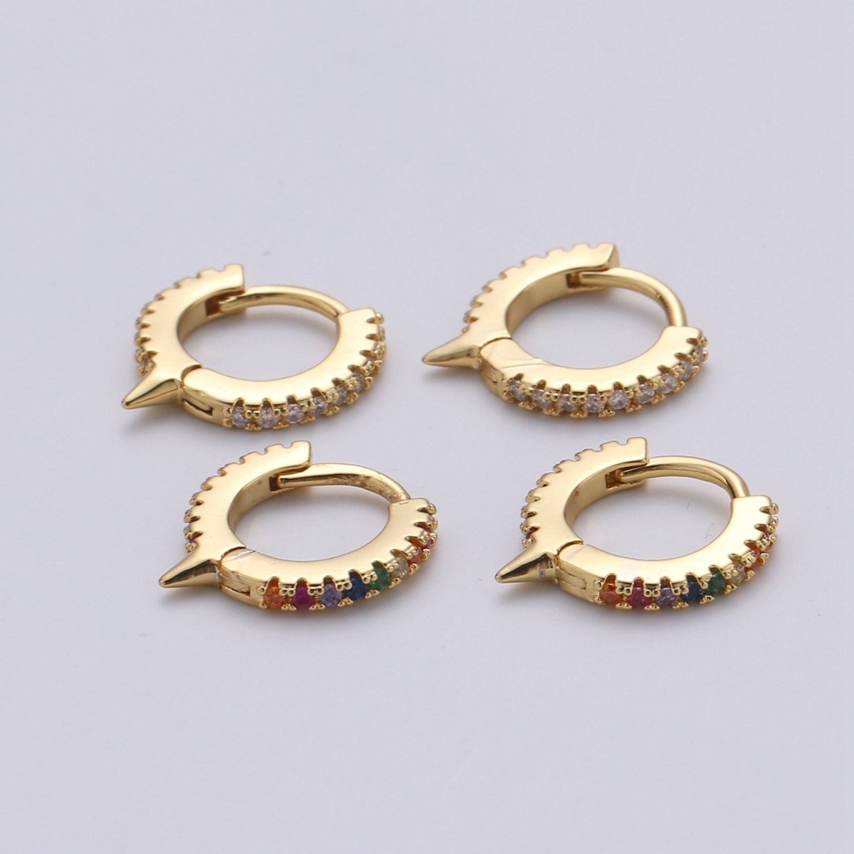 Spike Gold hoop earrings - huggie hoops earrings - Dainty hoops Earring - Tiny hoops Thin hoops Minimalist Jewelry Micro Pave Earring K-643 K-644