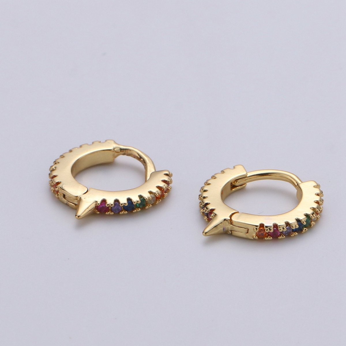 Spike Gold hoop earrings - huggie hoops earrings - Dainty hoops Earring - Tiny hoops Thin hoops Minimalist Jewelry Micro Pave Earring K-643 K-644