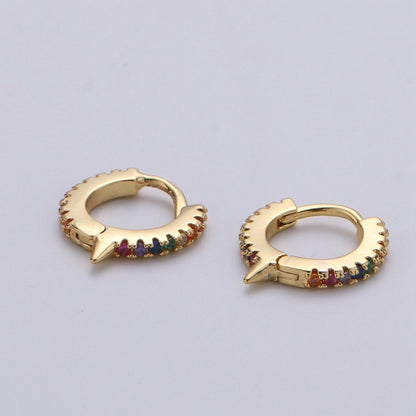 Spike Gold hoop earrings - huggie hoops earrings - Dainty hoops Earring - Tiny hoops Thin hoops Minimalist Jewelry Micro Pave Earring K-643 K-644