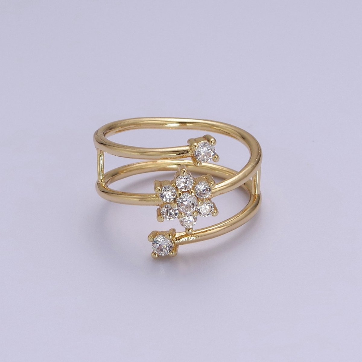 Spiral Finger Wrap Ring/ Flower Cz Gold Band Ringt CZ Diamond Wraparound Ring Midi Thumb Ring S-538 S-539