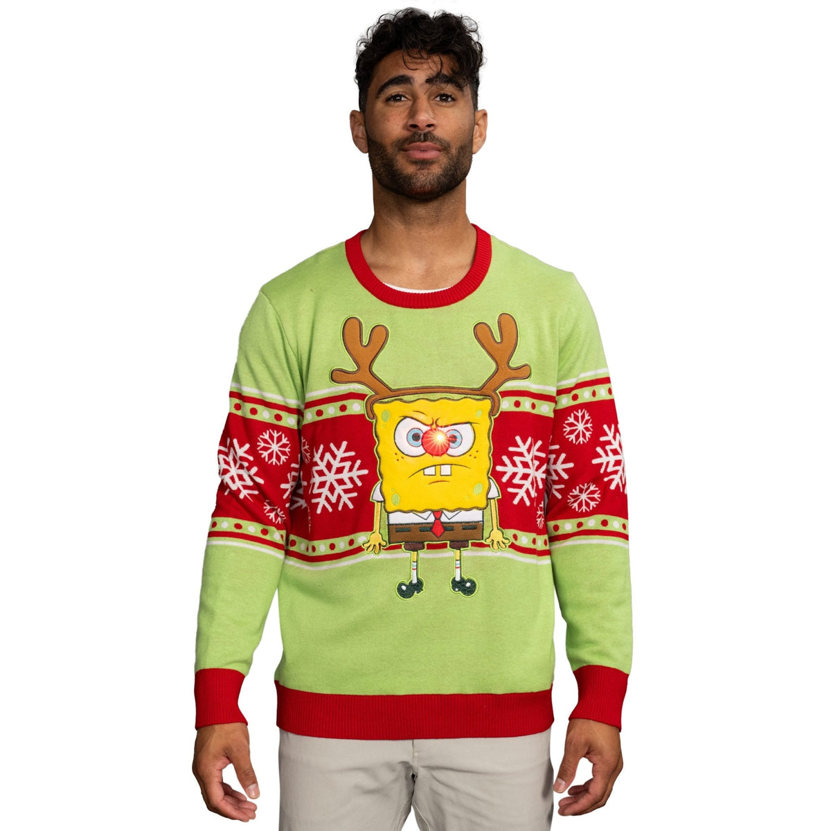 Spongebob LED Reindeer Nose Ugly Christmas Sweater