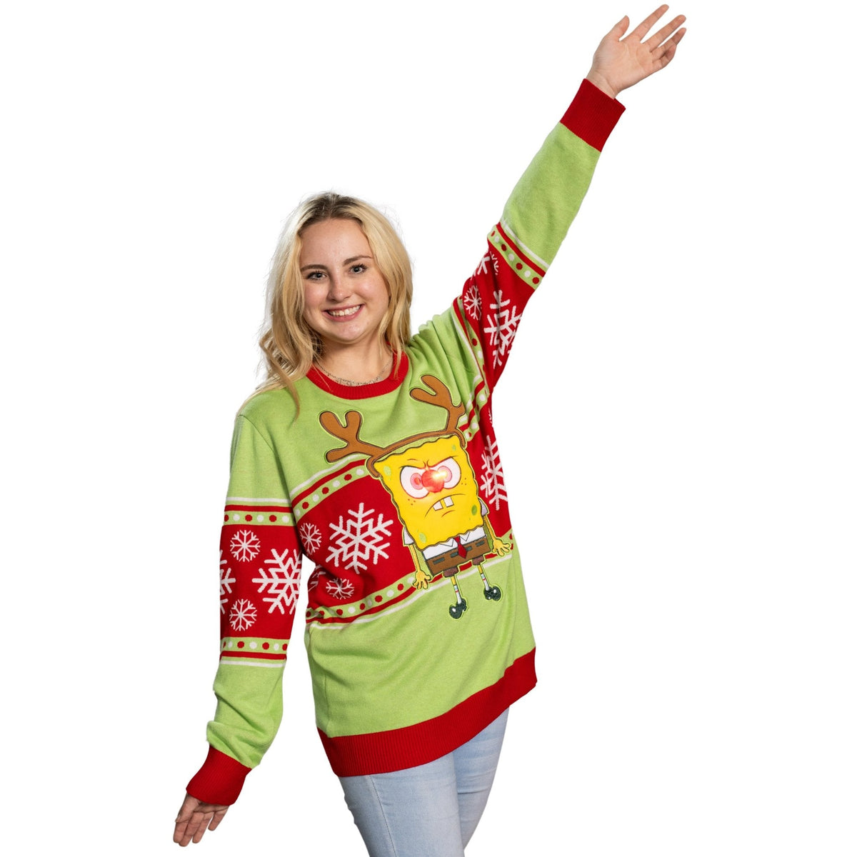 Spongebob LED Reindeer Nose Ugly Christmas Sweater