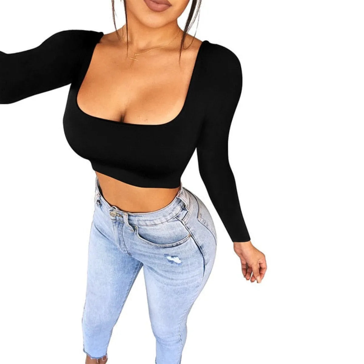 Square Neck Casual Crop