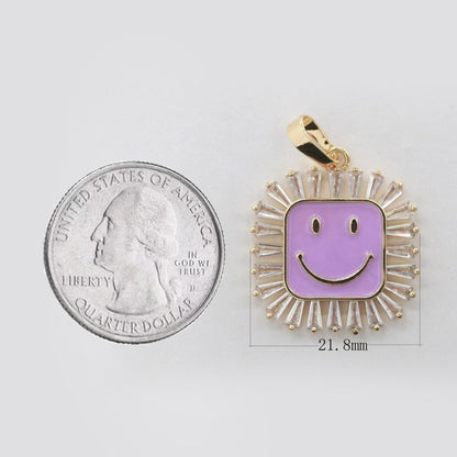 Square Smiley Face Charm Cubic Happy Face Pendant for Necklace Earring Component 31x22mm I-307 ~ I-312