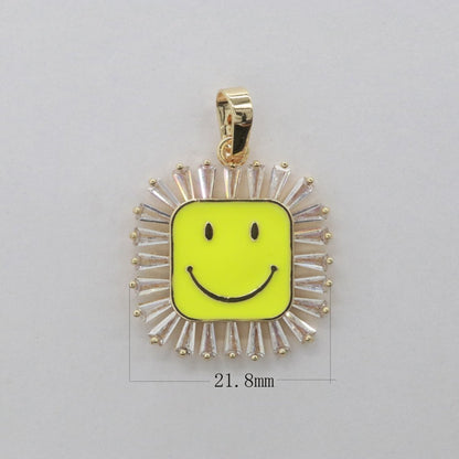 Square Smiley Face Charm Cubic Happy Face Pendant for Necklace Earring Component 31x22mm I-307 ~ I-312
