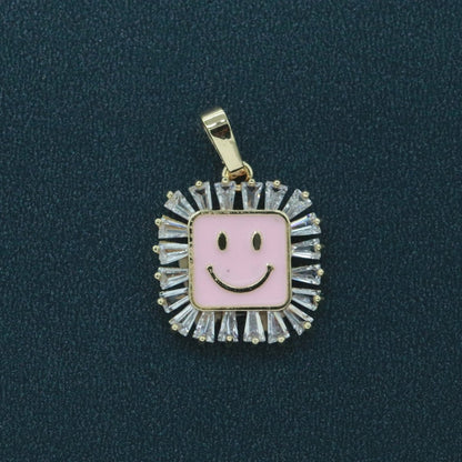 Square Smiley Face Charm Cubic Happy Face Pendant for Necklace Earring Component 31x22mm I-307 ~ I-312