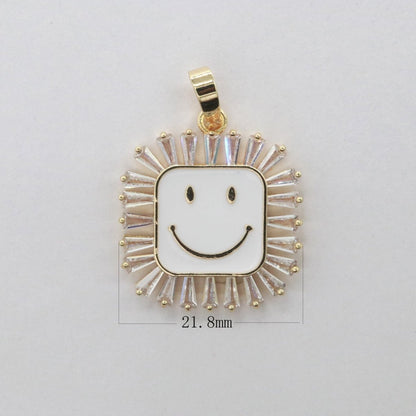 Square Smiley Face Charm Cubic Happy Face Pendant for Necklace Earring Component 31x22mm I-307 ~ I-312