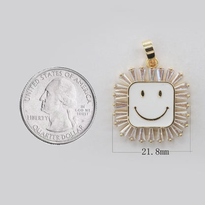 Square Smiley Face Charm Cubic Happy Face Pendant for Necklace Earring Component 31x22mm I-307 ~ I-312